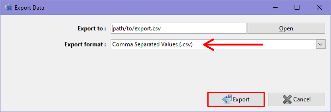 Export dialog
