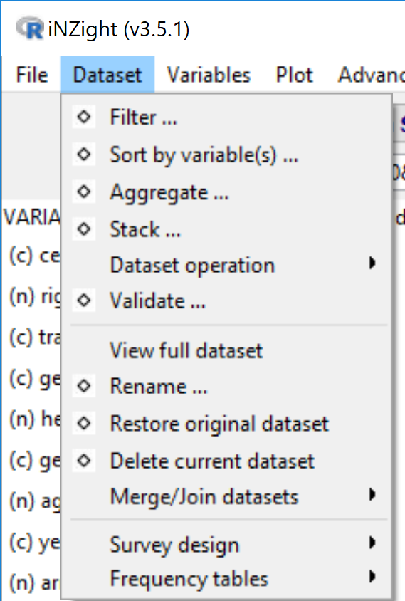 Data Operations Menu