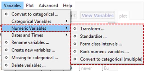 Manipulate Numeric Variables Menu