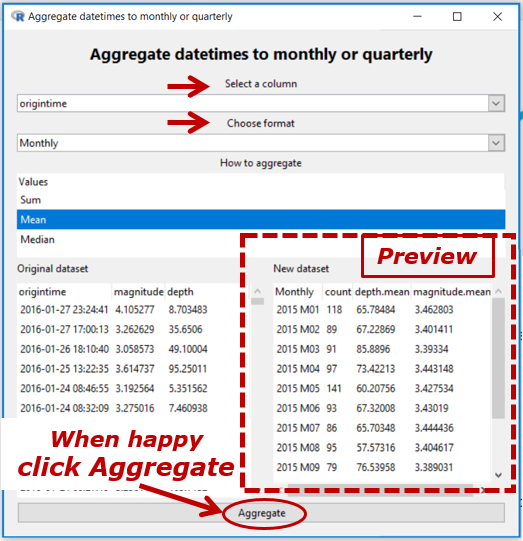 Aggregate over Date-time Menu